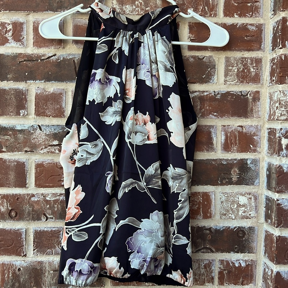WHBM black floral halter top